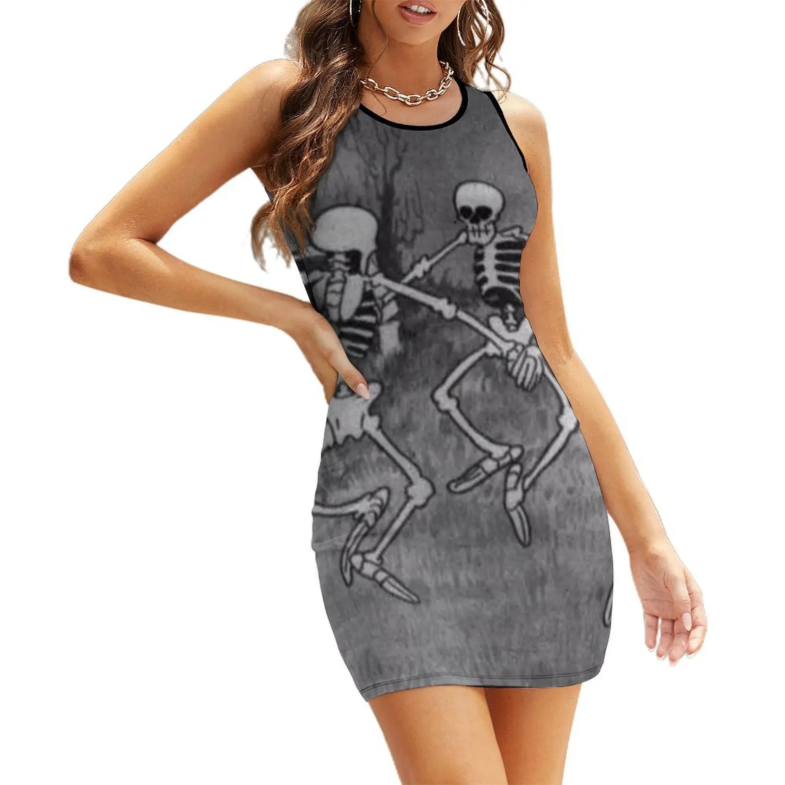 

Old Cartoon Dancing Skeletons Sleeveless Sundress women dresses dress women summer dress korean style