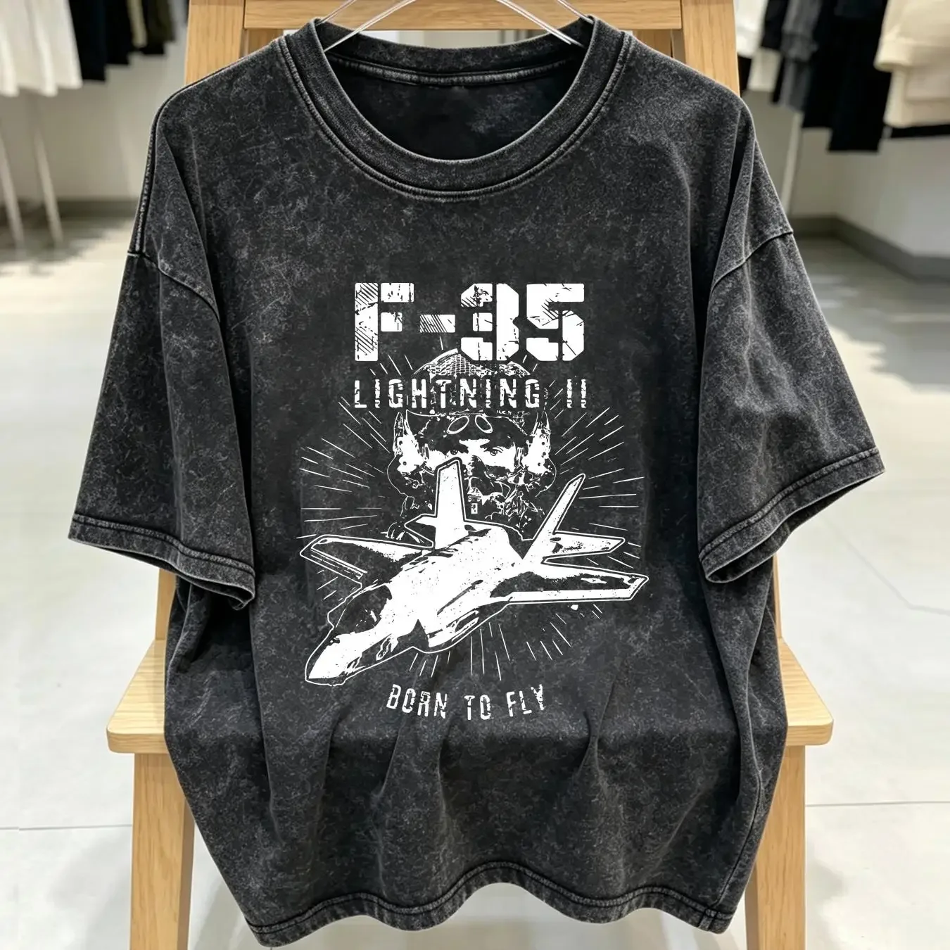 washed T Shirt NEW LIMITED F 35 Tactical Fighter Pilot Aviation Born To Fly S 3XL long or short sleeves vintage Washed Casual