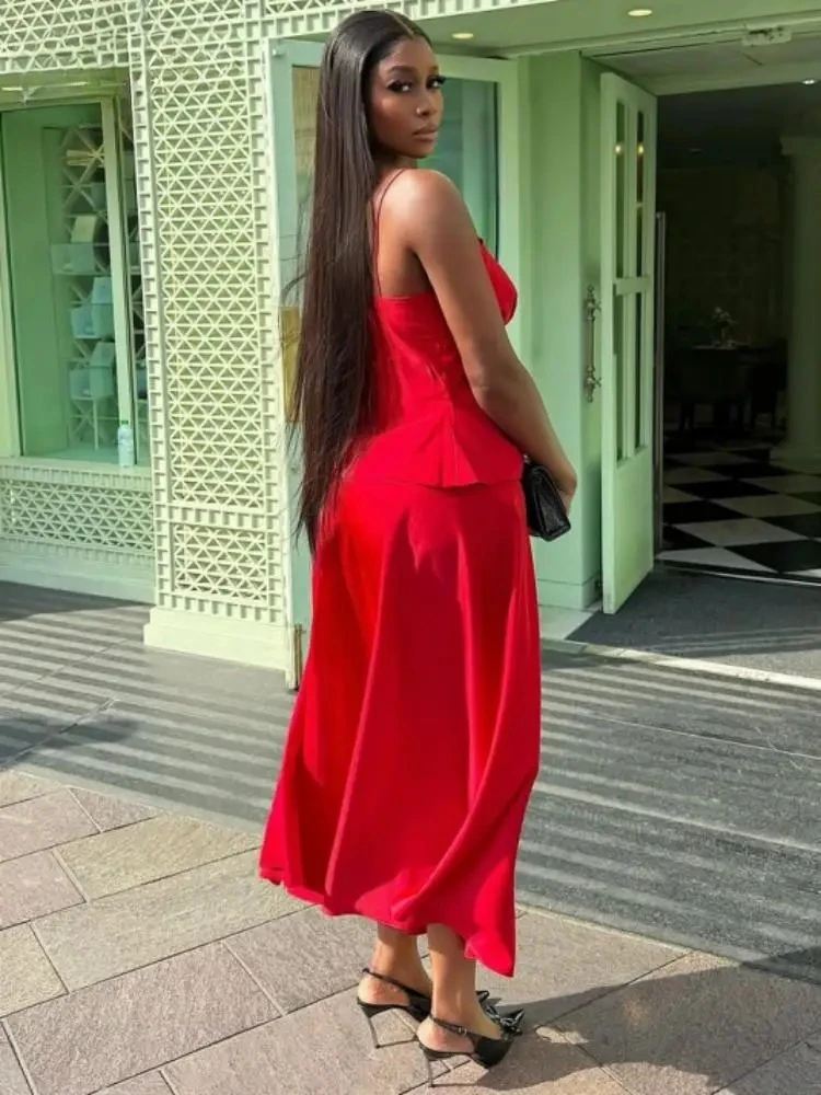Fashionable Women's 2025 new Summer Tie-Front 2 Piece Set Sexy Sleeveless Cami Top and High Waist Skirt Matching Party Clubwear