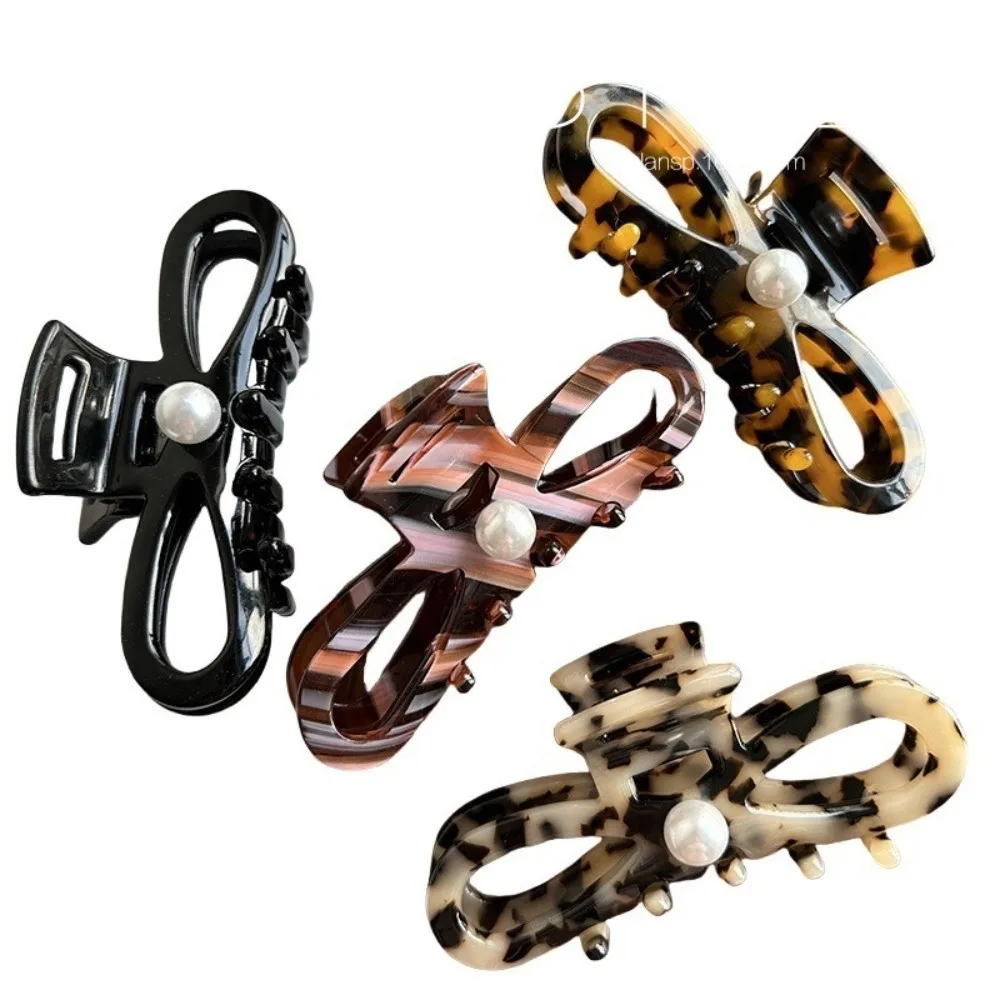 

Hairgrips French Design Women Hair Claws Pearl Leopard Ponytail Hair Clips Retro Hair Ornament Lady Shark Clip Women Headdress