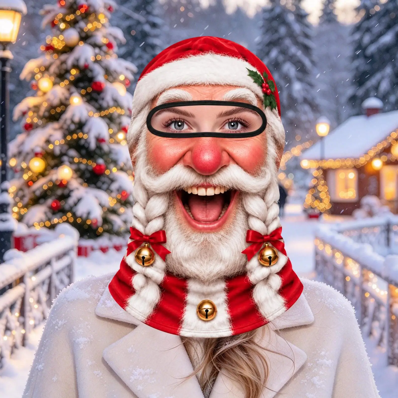 Winter Face Masque Santa Clause Theme Cold Weather Headgear Full Face Winter Masque For Adults Women Teens Enthusiasts