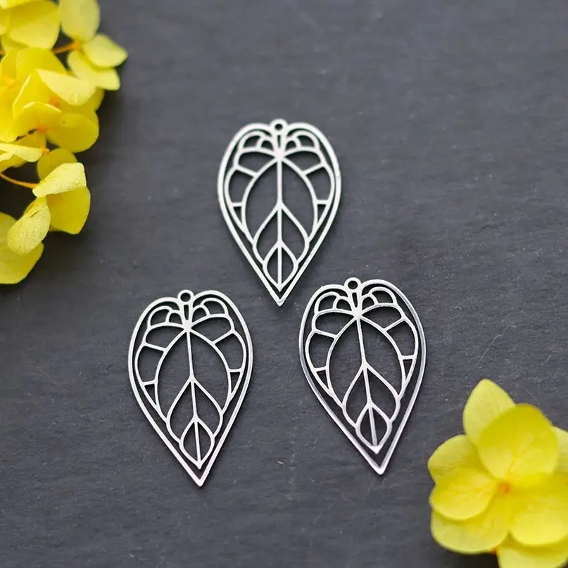 3pcs/lot Hollow Leaves Art Line Charms DIY Tassels Earrings Handmade Stainless Steel Pendant for Jewelry Making Finding Supplies