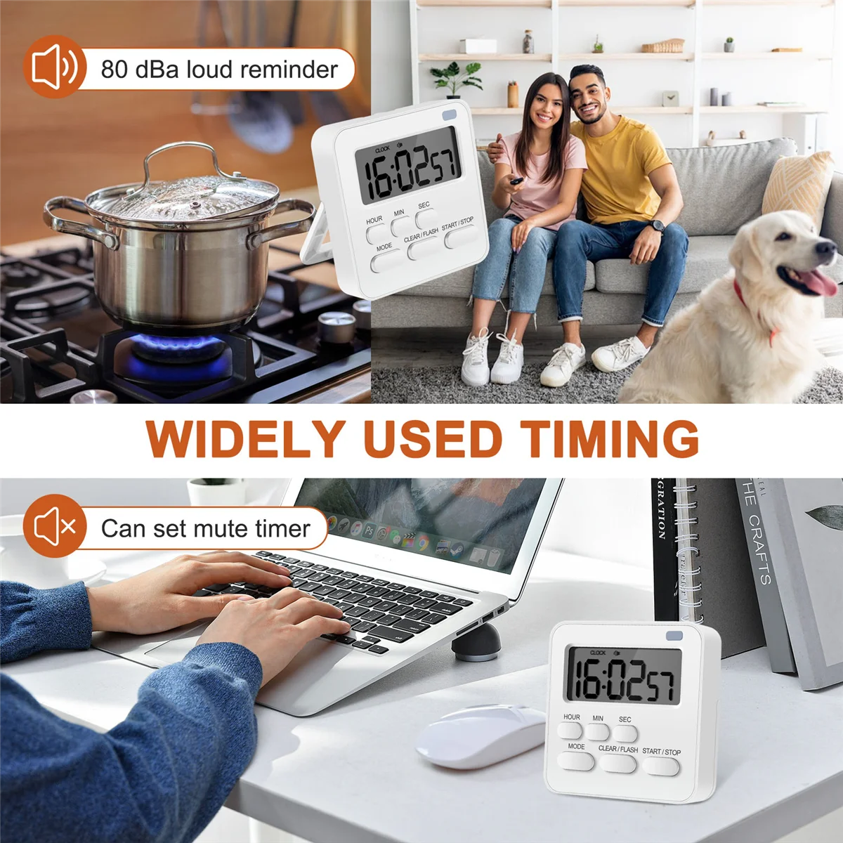 

A06RP Kitchen Timer,Egg Timer with Clock,Digital Timer Stopwatch with LCD Loud Alarm for Cooking,Baking, Sports,Learning,Etc