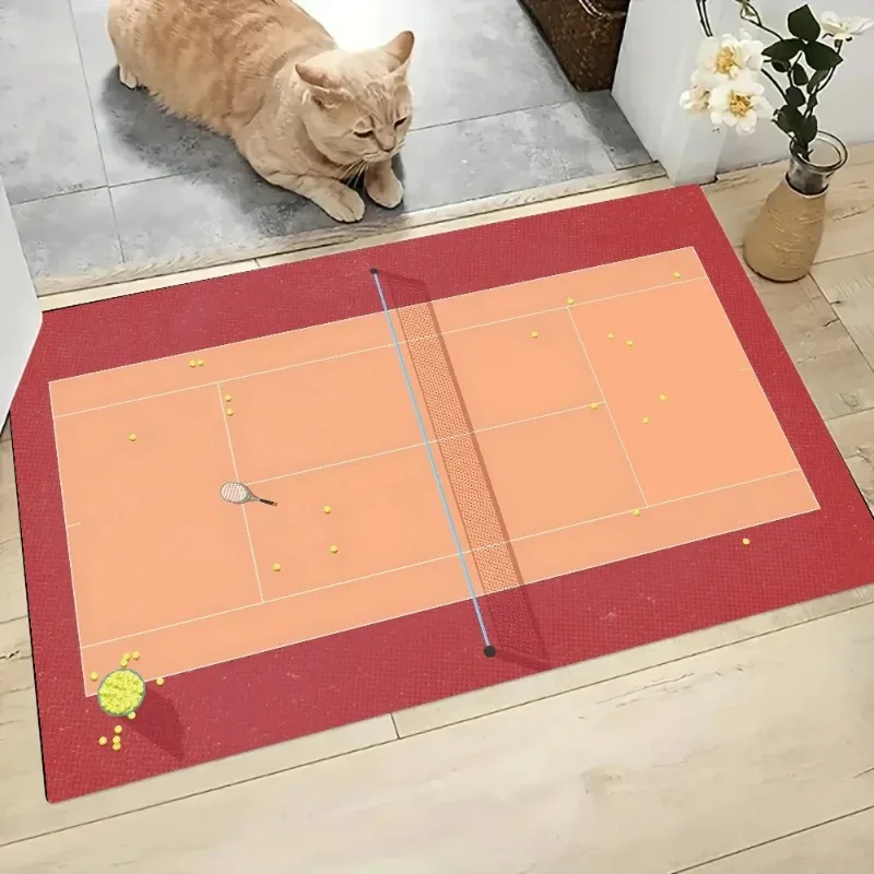 Tennis Court Printed Door Mat for House Entrance Bedroom Bathroom Anti-slip Floor Mat Sports Style Polyester Carpets Home Decor