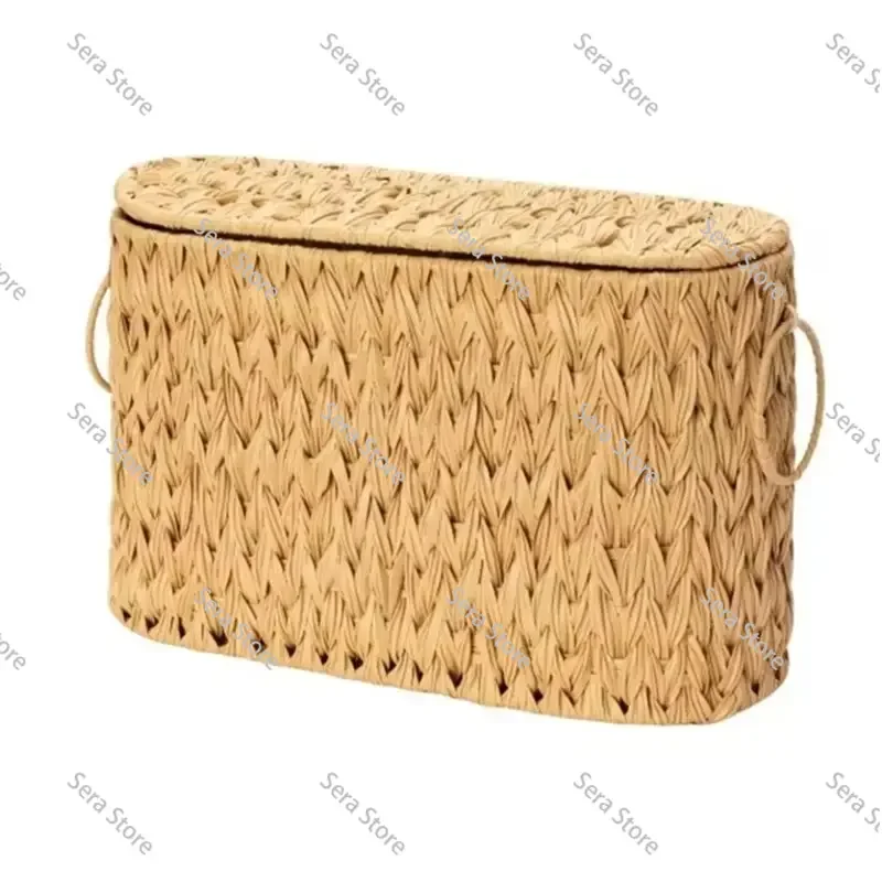Large Vintage Woven Basket Toilet Paper Holder with Lids Storage for Home Hotel Bathroom Large Capacity