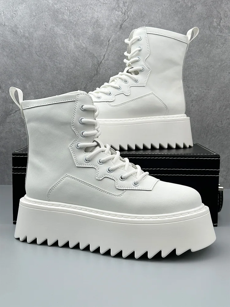 

Thick-soled Men's High-top Board Trendy Ruffian Handsome Niche Explosion White Short Heightening Leather Chelsea Boots