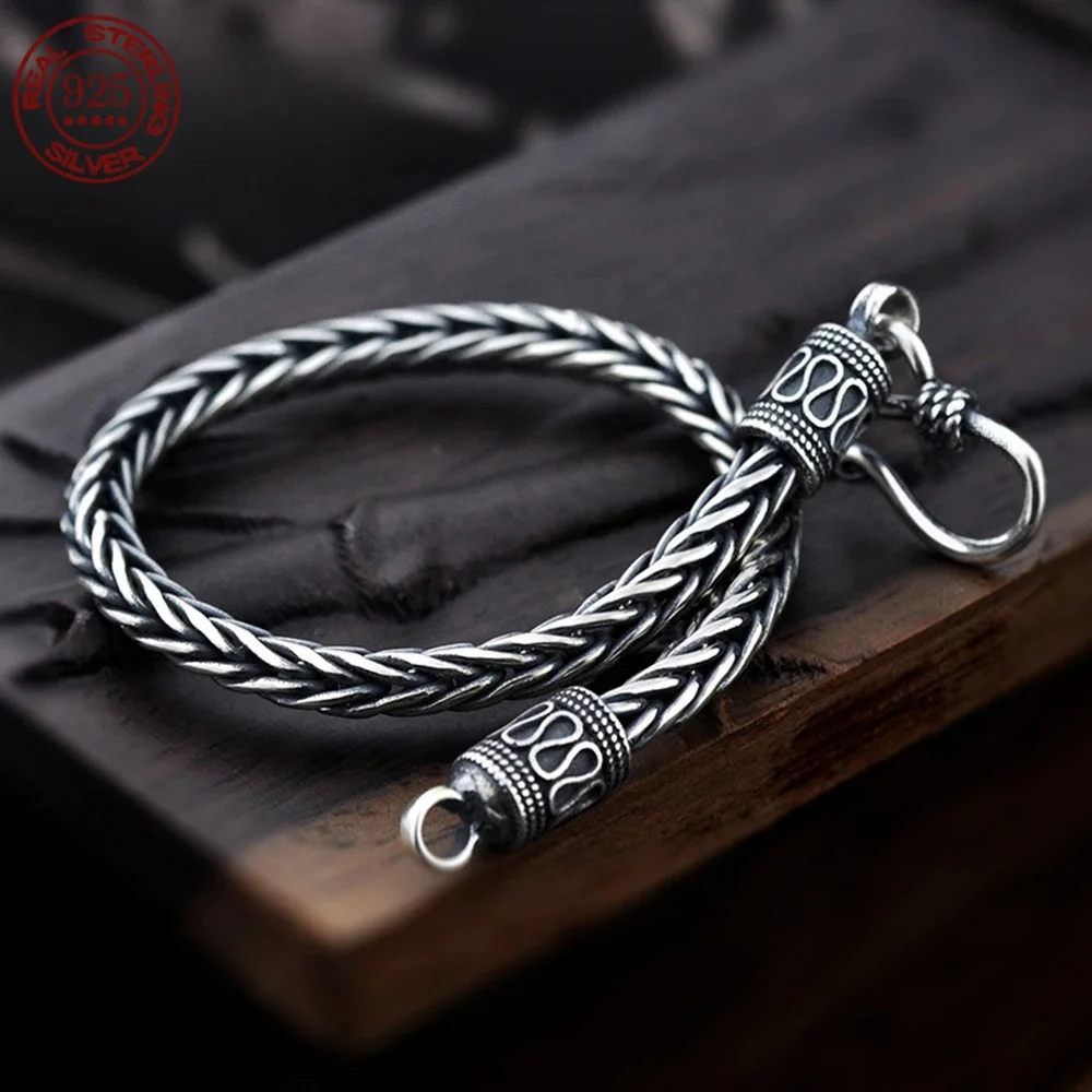 

S925 Sterling silver Papas Men's and Women's Bracelet Fashion classic retro simple keel bracelet personalized jewelry gifts