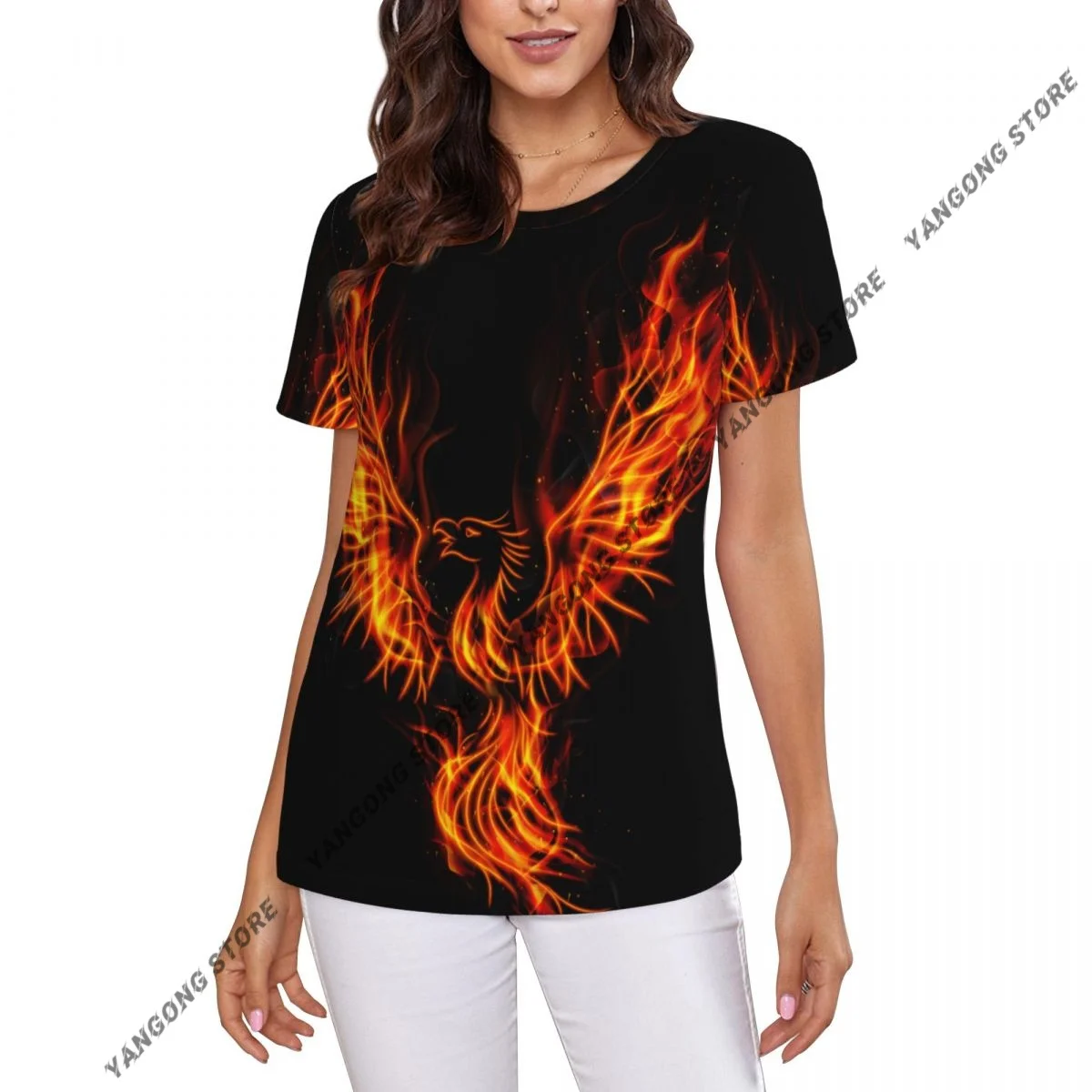 Women's T-shirt ladies casual Fire Burning Phoenix female T-shirt short-sleeved T-shirt summer thin tops