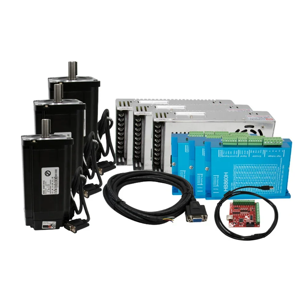 

-for Close Loop 4.5Nm 8.5Nm 12Nm Stepper Motor + HBS860H Hybrid Driver + 400w 60v Power Supply +MACH3 Controller Board For CNC