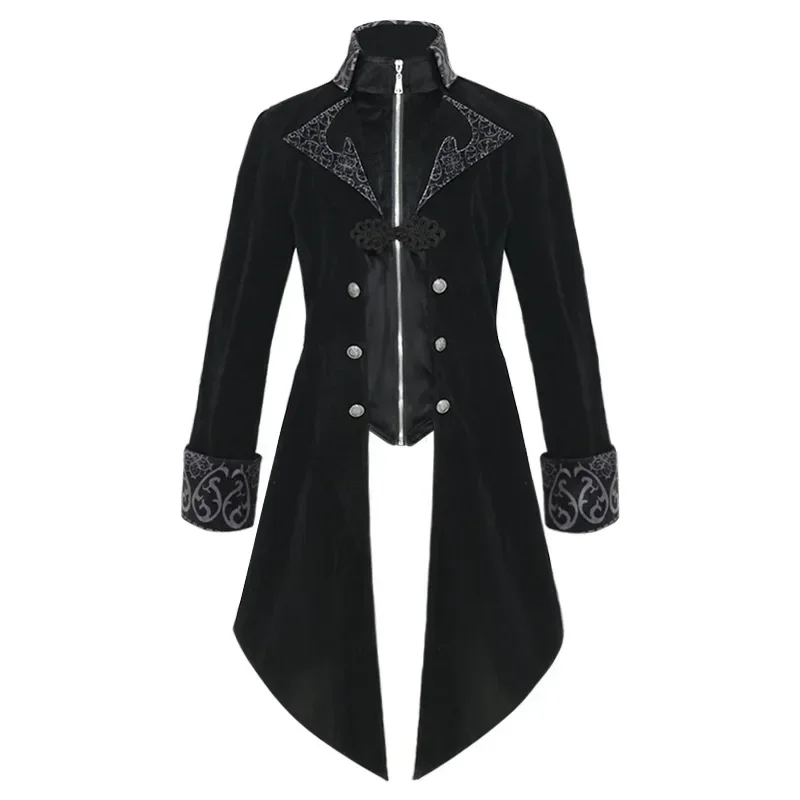 Medieval Cosplay Costume Men Corduroy Steampink Jacket Coat Embroidery Gentlman Tailcoat Tails Winter Jacket Gothic