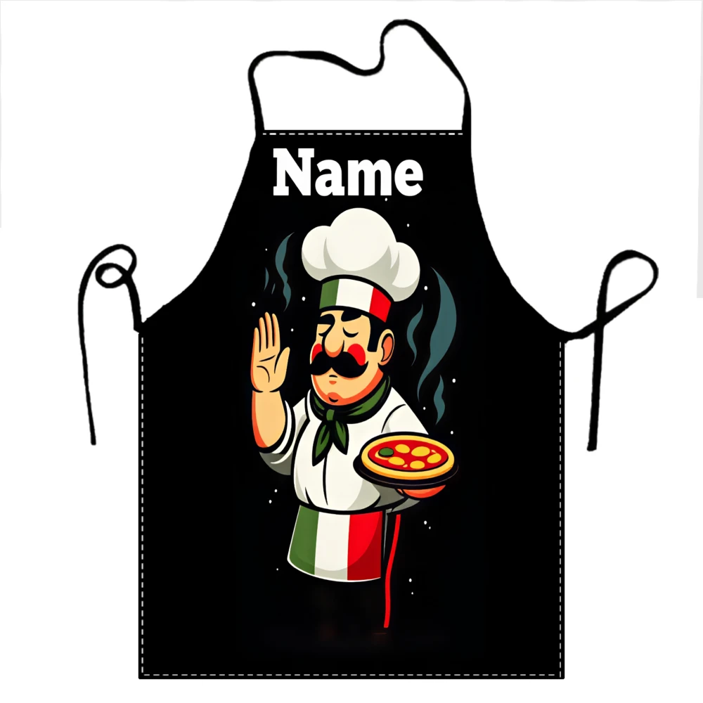 1pc Personalized Chef Apron with Self Defined Name/Text Italian Themed Pizza Chef Design Durable Kitchen Aprons Cleaning Tools