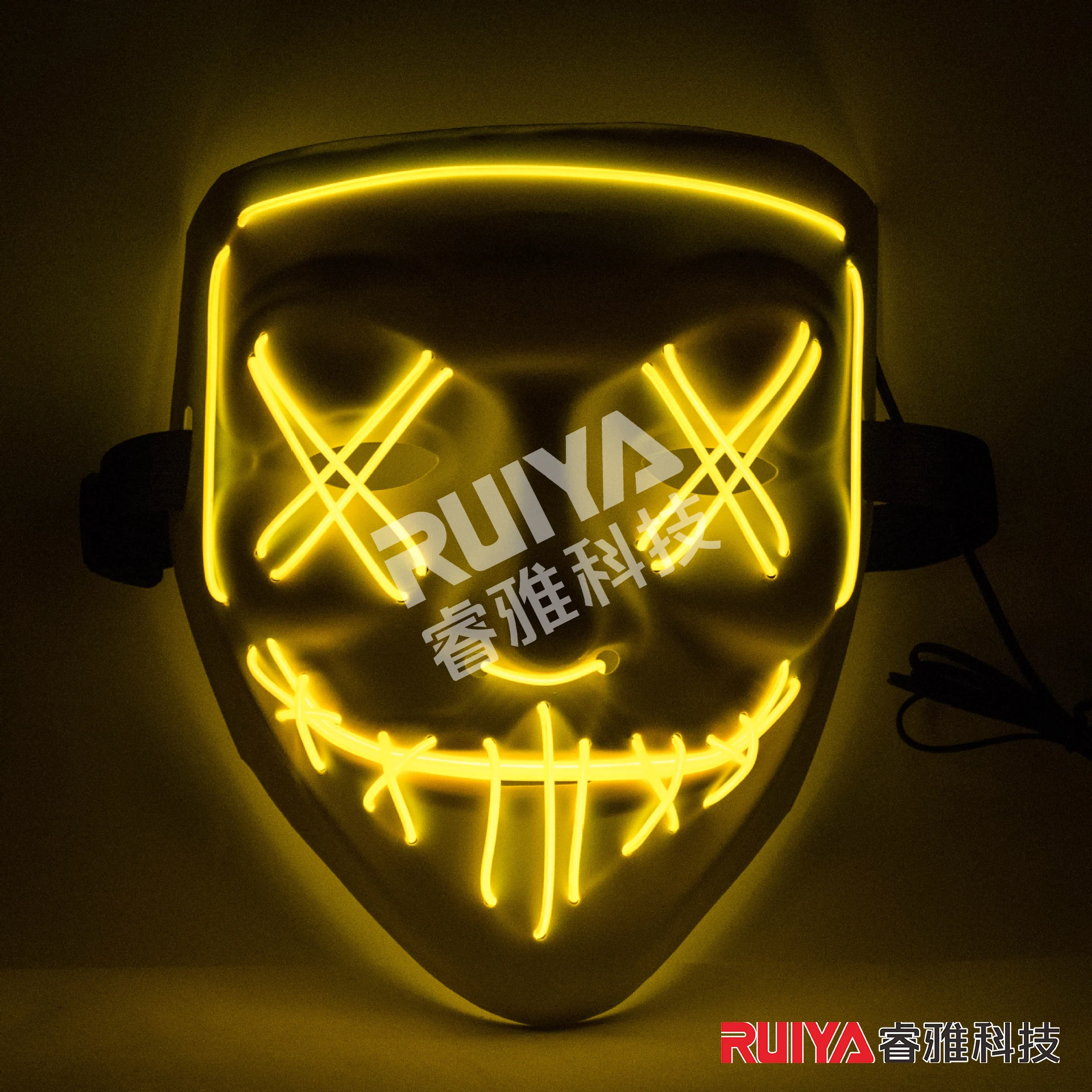 Halloween Party Led Lichtgevende Masker Douyin Ghost Face Fluorescerende V-Vormige Horror Sfeer Prop Volledig Gezicht Mannelijk Creatief Geschenk