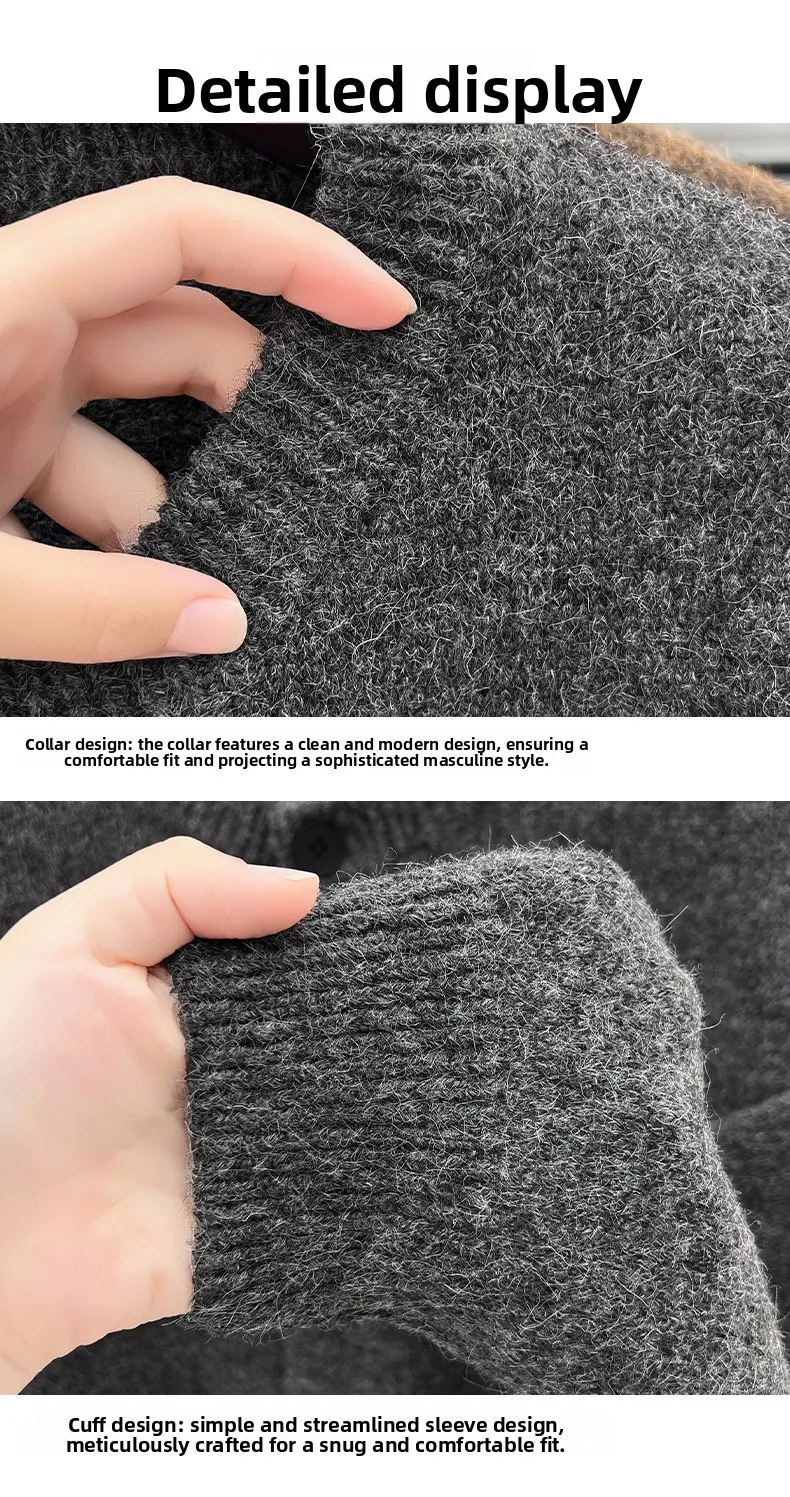 Hochwertiger Herren-Pullover mit Rundhalsausschnitt, Herbst-Neuheit, einfarbig, langärmelig, Strick, Stickerei, Print, Cardigan, lässig, exquisites Herrenmode – Detail 6