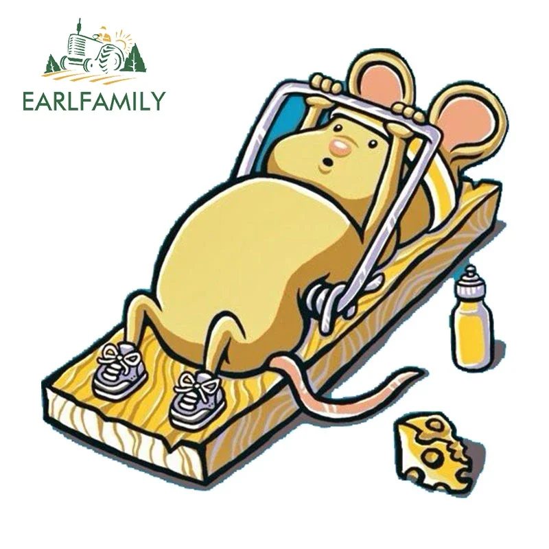 EARLFAMILY 13cm X 12.6cm For Fitness Mouse Car Stickers Creative Cartoon Decal Funny Laptop Vinyl Car Wrap Decals Waterproof