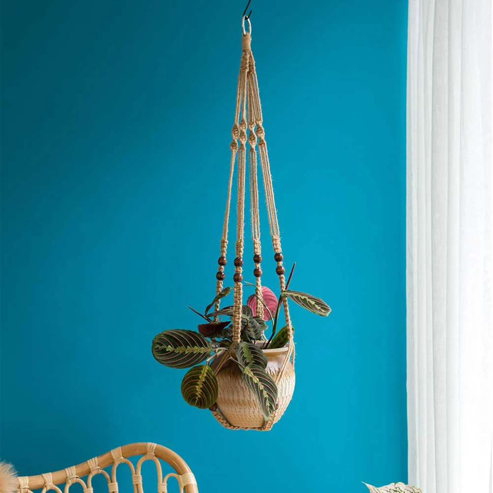 

1pc Vintage Rope Woven Hanging Basket For Indoor Outdoor Durable Hemp Macrame Flowerpot Hanger Wall Decor Planter Storage Holder