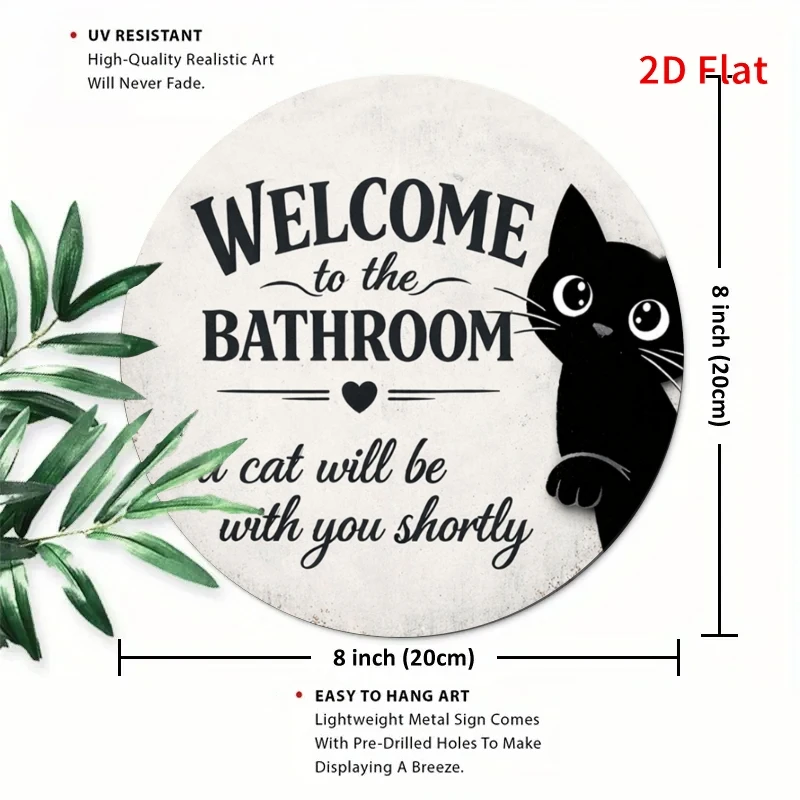 2D Flat Cat-Themed Litter Box Welcome Sign | Metal Plaque Design, Suitable for Home, Office, Bedroom, Coffee Shop, Garage Decora