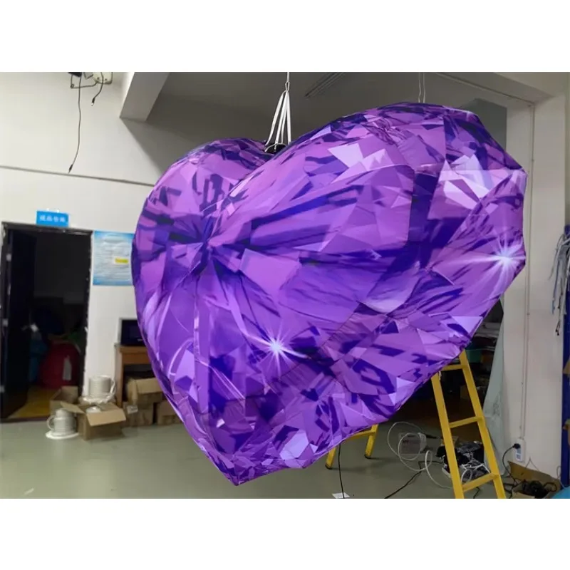 Stage Shinning Purple Inflatable Crystal Heart Balloon for Party Decoration