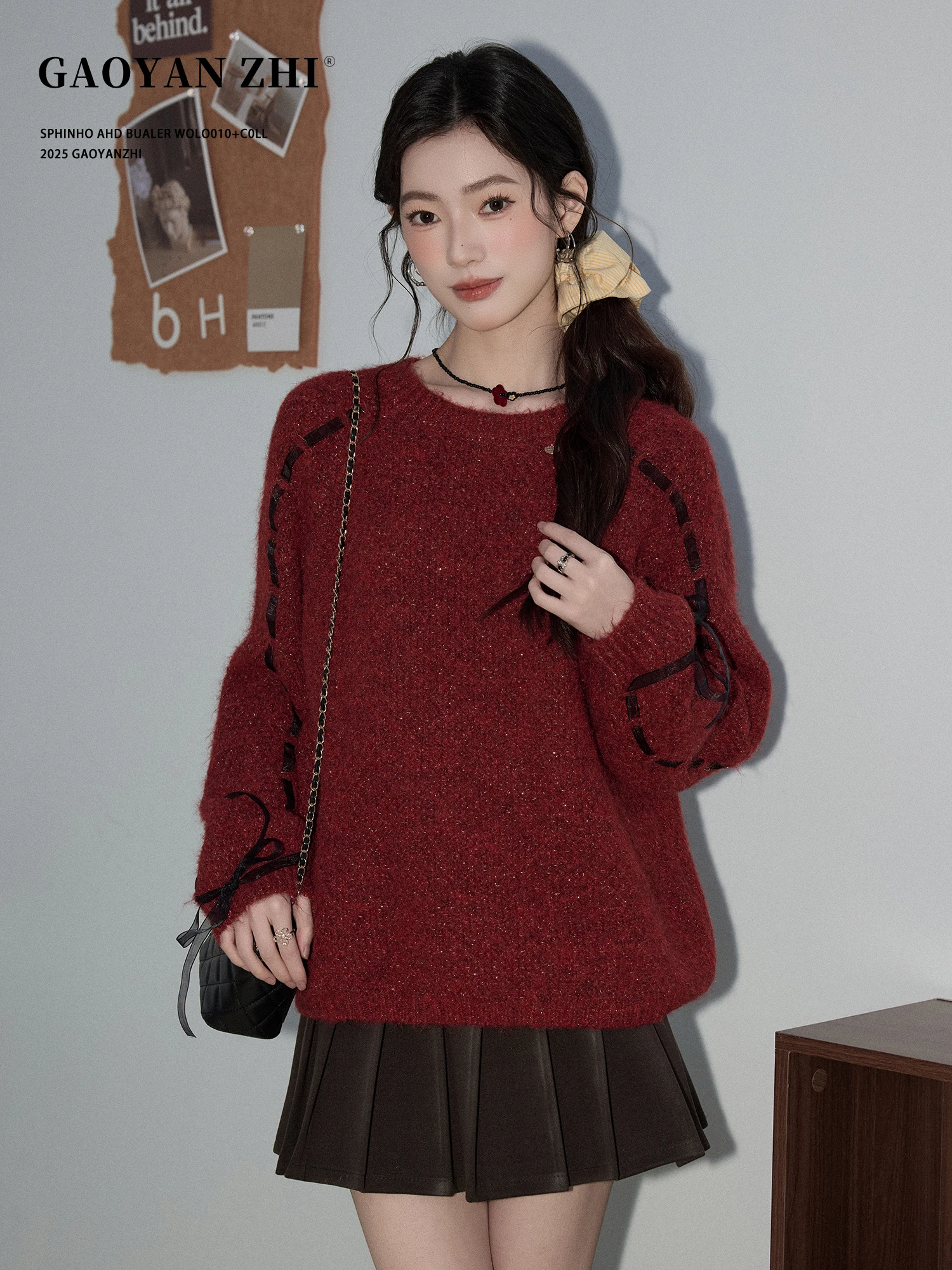 

Red Lazy Cisas Knitted Sweater Women's Autumn Winter High End Feeling New Year's Outfit Overhead Slimming Top