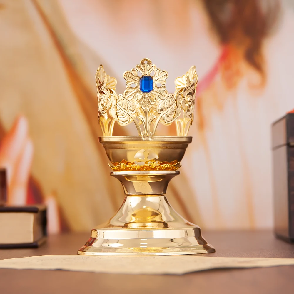 

Orthodox Cross Candlestick Jesus Crucifix Cross Candlestick Zinc Alloy Candlestick Glass Church Supplies Home Decoration BoxGift