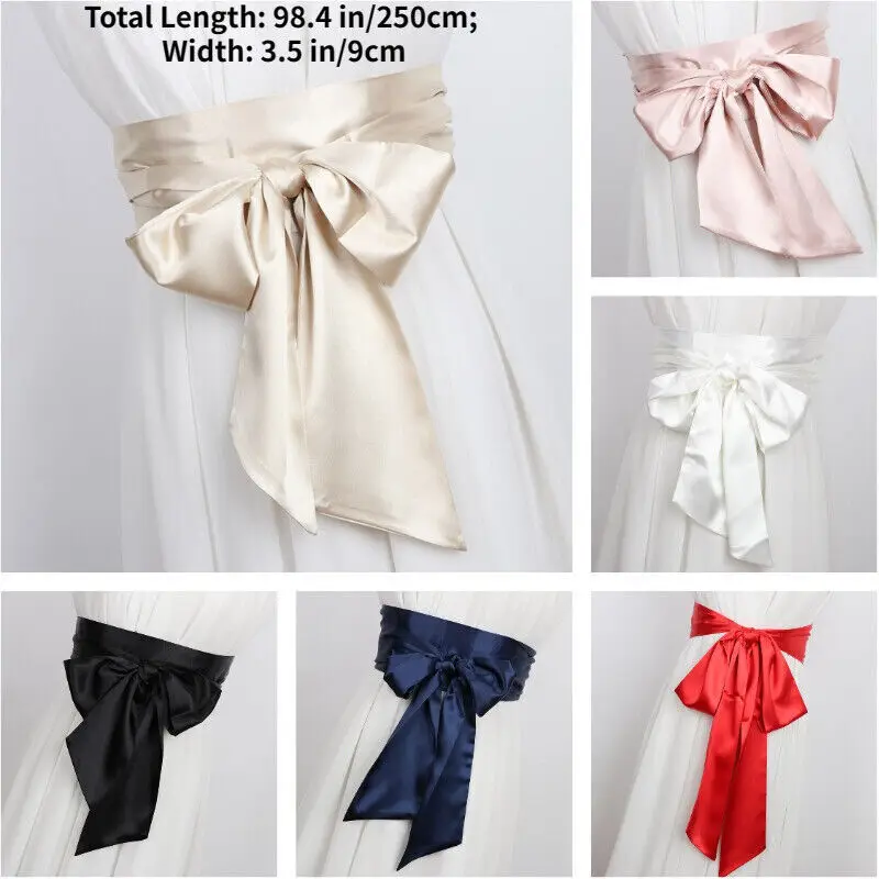 Women Satin Faux Silk Wide Waistband Costume 250cm Japanese Lace Up Long Ribbon Belt Costume Cosplay Accessories