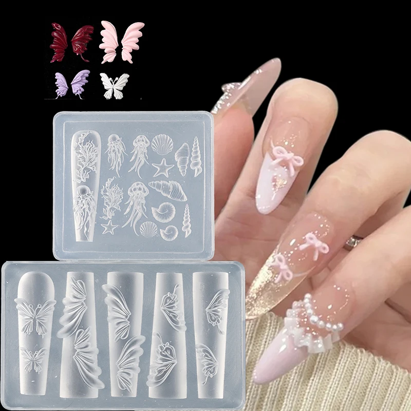 Mini stampo in silicone 3D farfalla fiore decorazioni per unghie unghie design fai da te fiore conchiglia stampo per unghie piastra per timbratura stampo per manicure