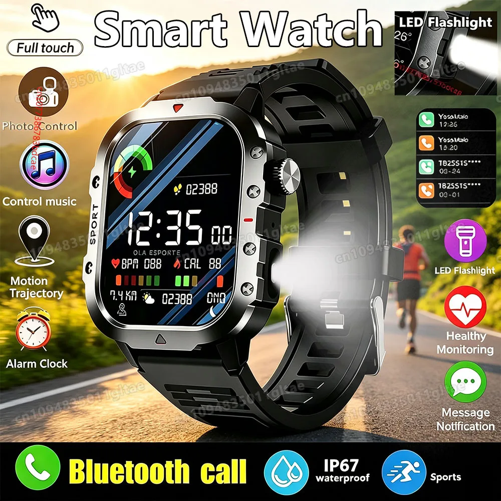 New Military Smart Watch Men IP67 3ATM Outdoor Sports Fitness Tracker Blood Pressure Health Monitor BT Calls GPS Smartwatch HT30