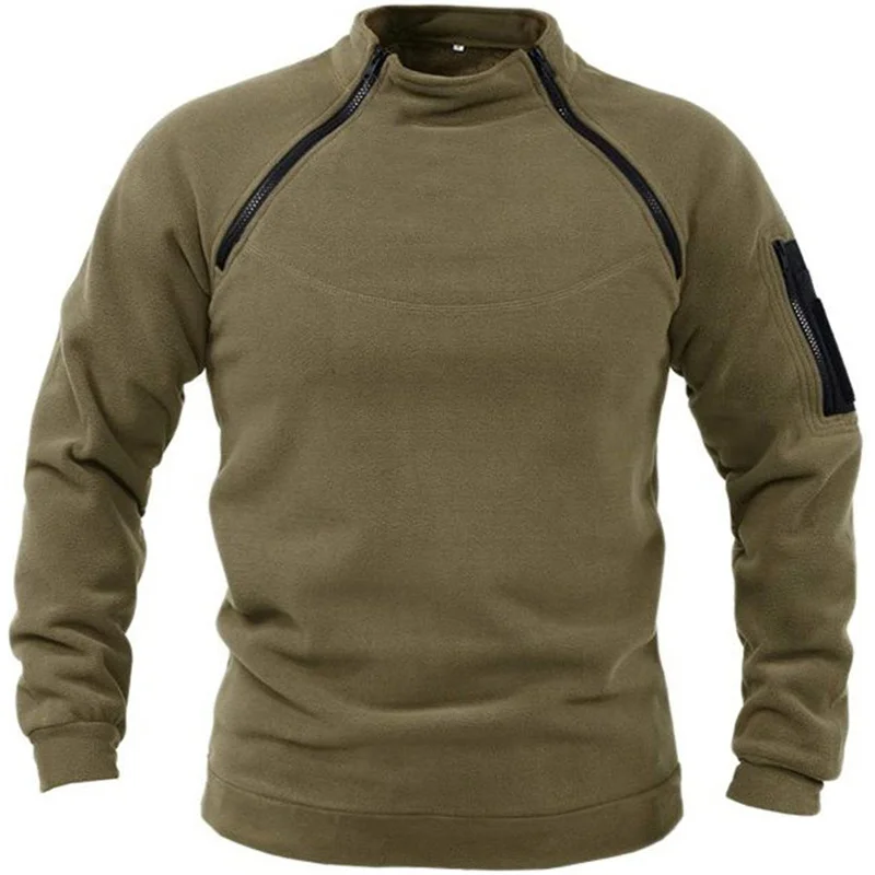 Men\'s Sweatshirts Tactical Outdoor Sportwear Jacket Standing Collar Solid Color Pullover Male Windproof Fleece Thick Casual Tops