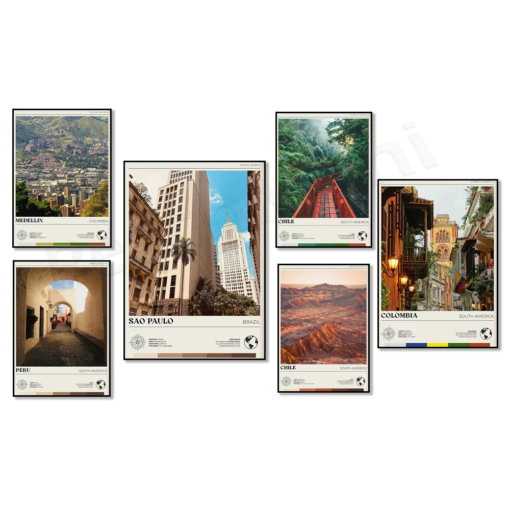 Rio de Janeiro, Caracas, Ecuador, Venezuela, Guyana, Peru, Chile, Medellin, Bogota, Brazil, Lima, South America travel poster ar