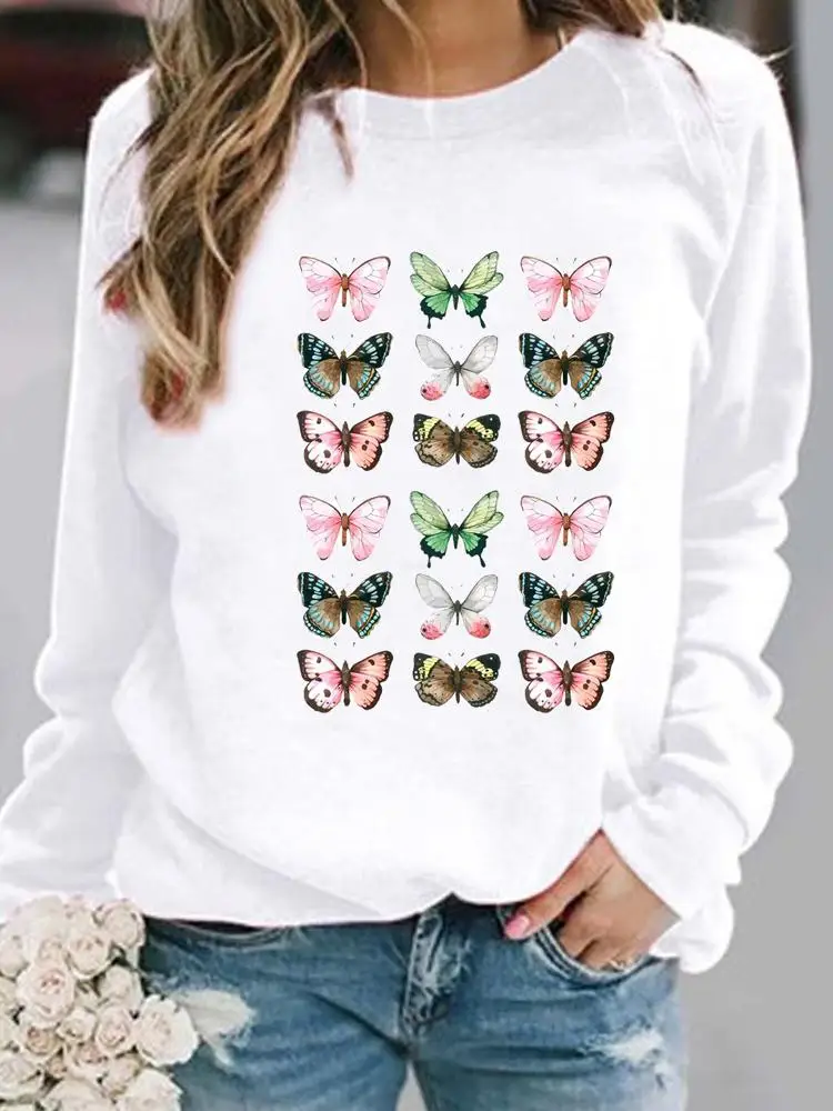 

Spring Autumn Winter Hoodies Female Casual Graphic Sweatshirts Watercolor Butterfly Style Women Long Sleeve Pullovers Clothing