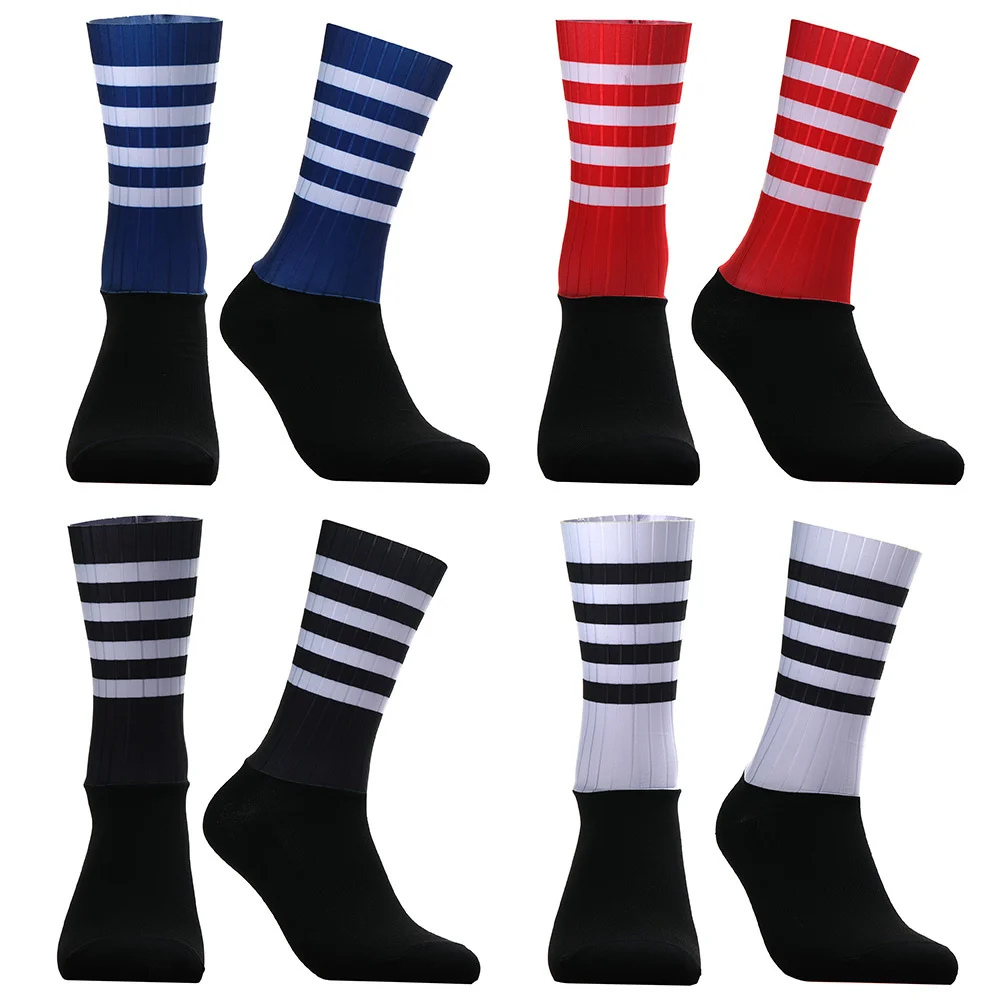 

New Striped Fabric Cycling Socks Men's Non-slip Seamless Aero Bike Wear-resistant Road Calcetines Ciclismo