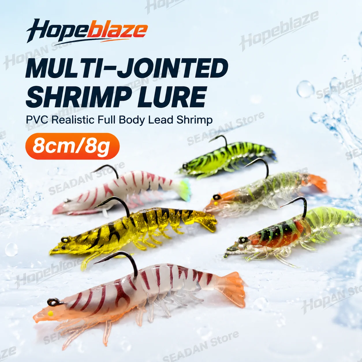

Hopeblaze Segmented Lead Shrimp Soft Lure 8cm 8g Glow PVC Fishing Bait For Bass Grouper Pike Perch Freshwater Inshore Saltwater
