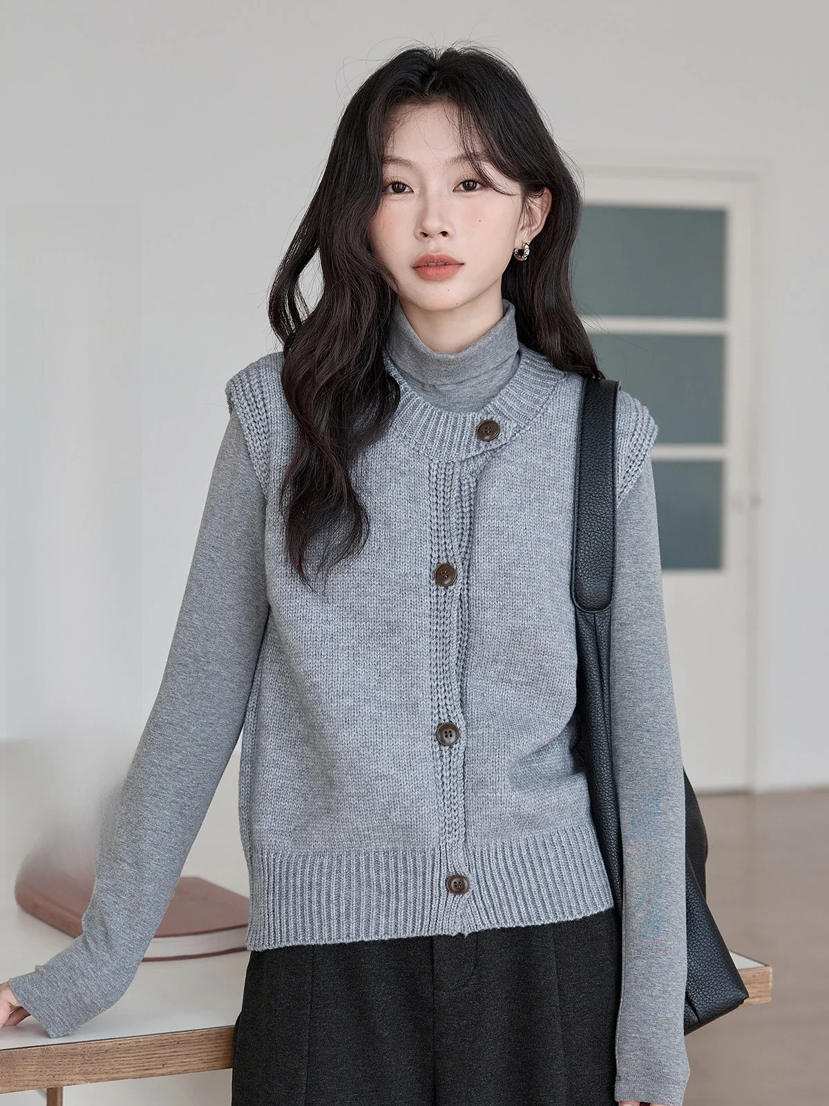 

ay Knitted Vest Women's Winter New Sle Versatile Design Sensation Charming Layered Top Commute Sle Asymmetric Pure Color