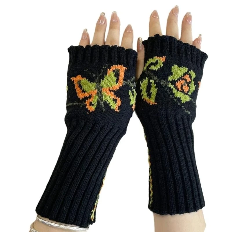 N7YF 2lots Fashionable Bowknot Knitted Gloves Soft Polyester Mittens Elastics Gloves