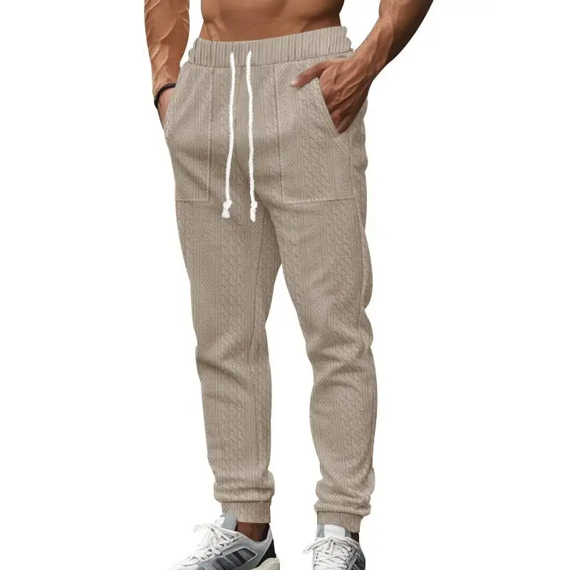 Casual perna reta calças compridas masculino personalizado dstring tearable outono inverno cor cáqui blo carta modelado lazer