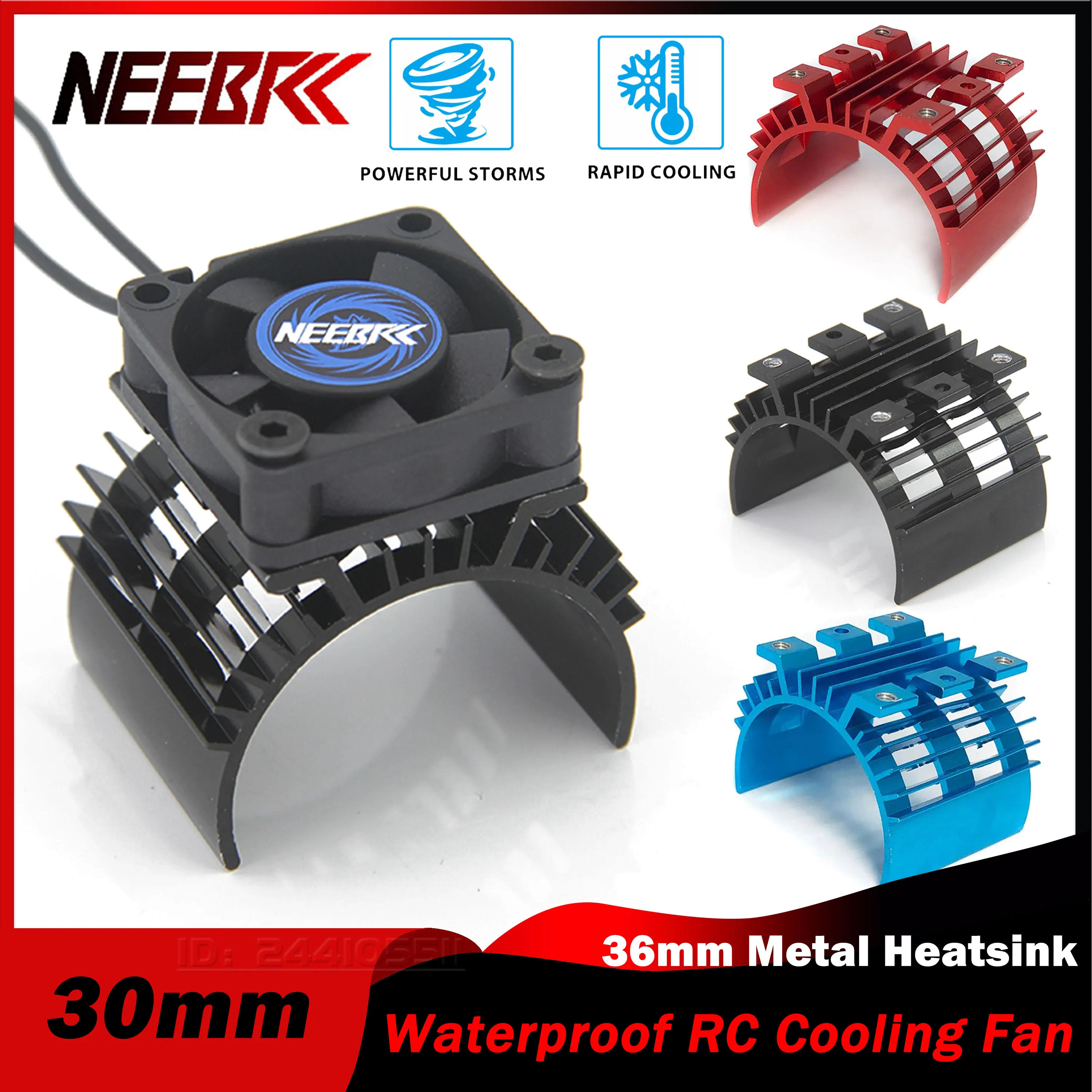 

NEEBRC 30mm RC Cooling Fan 5V-12V DC 25000RPM High Wind Metal Heatsink JST Plug with Holder Cover for 36mm Brushless Motor ESC