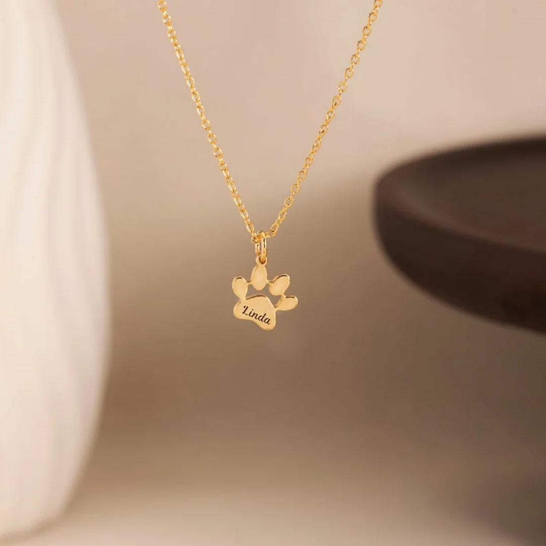 Custom Name Necklace Personalized Paw Necklace Chain Stainless Steel Lovely Cat Dog Paw Pet Necklace Jewelry Gifts for Women