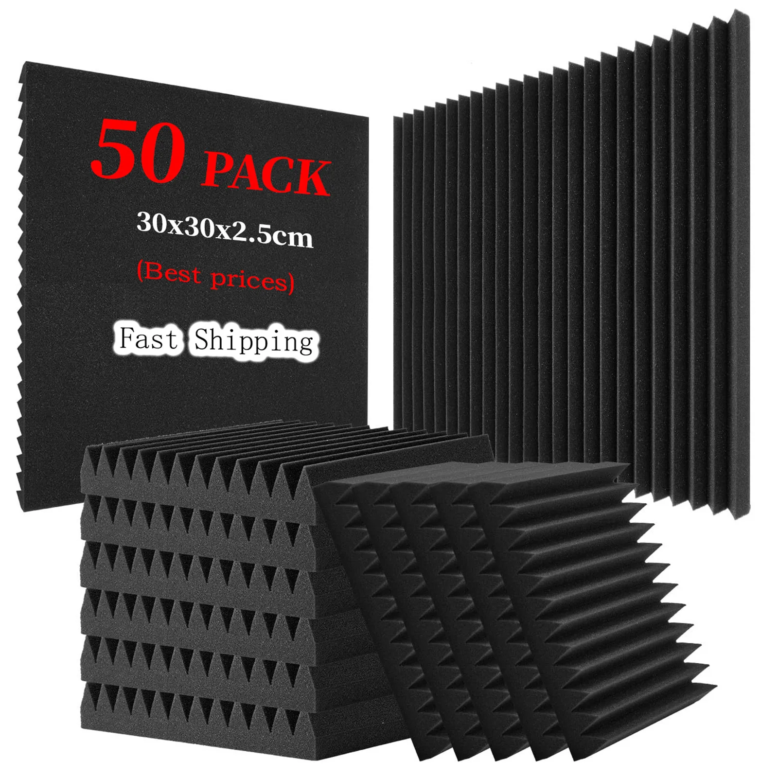 50Pcs 30x30x2.5cm Studio Acoustic Foam Panel Soundproof Wall Noise Protective Foam Sound Absorption Treatment Panel KTV Room