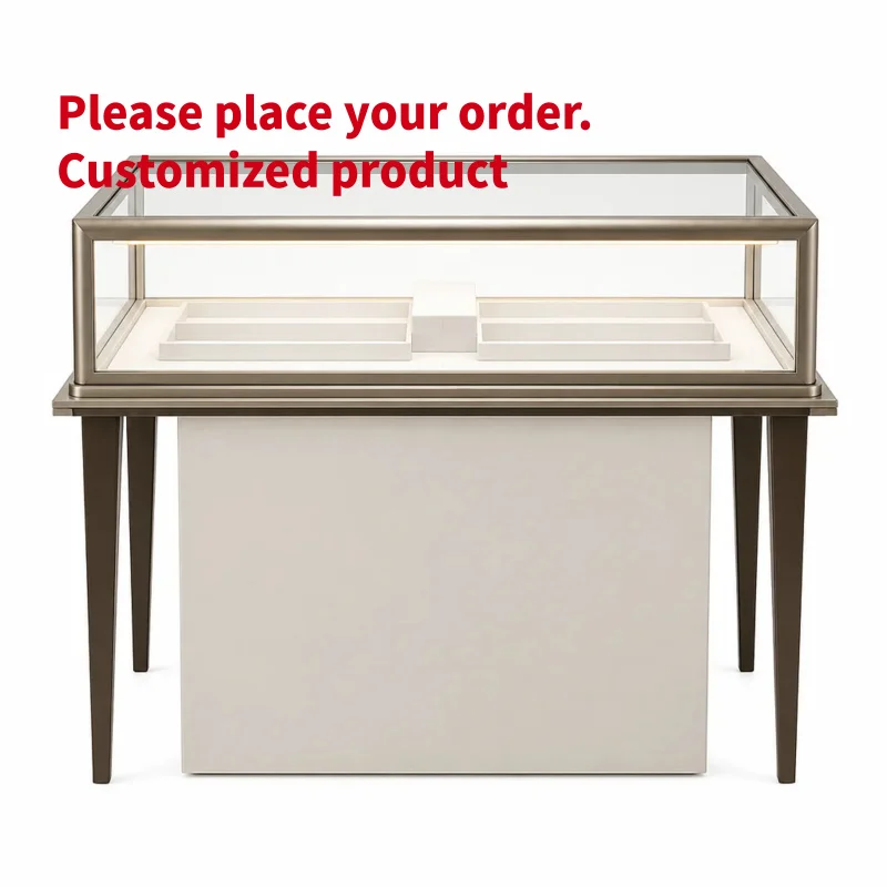 Vitrina de Joyería de Hierro Independiente con Iluminación LED, Ecológica, de Vidrio y Madera, para Tiendas Minoristas y Compras