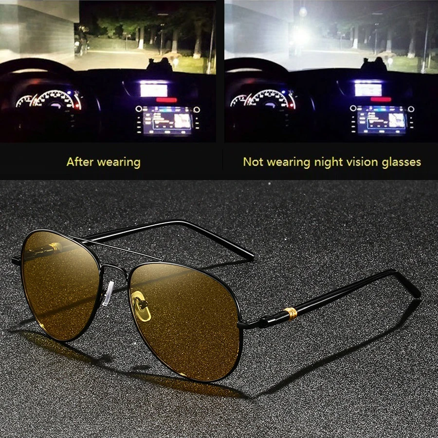 

Fashion Vintage Aviator Pilot Unisex Night Vision Glasses Reduce Visual Fatigue Lenses Anti-Glare Anti reflective UV400 Eyewear