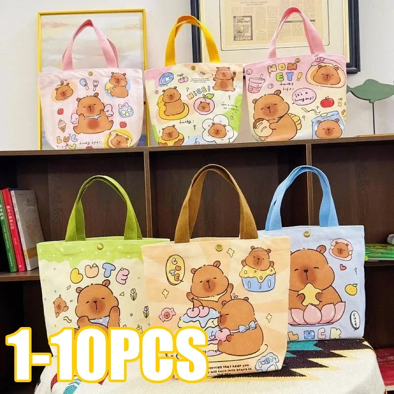 

Capybara Canvas Bucket Bag Girls Day Bento Bag Small Handbag Large Capacity Cute Portable Tote Cloth Bag Kapybara Canvas Bag