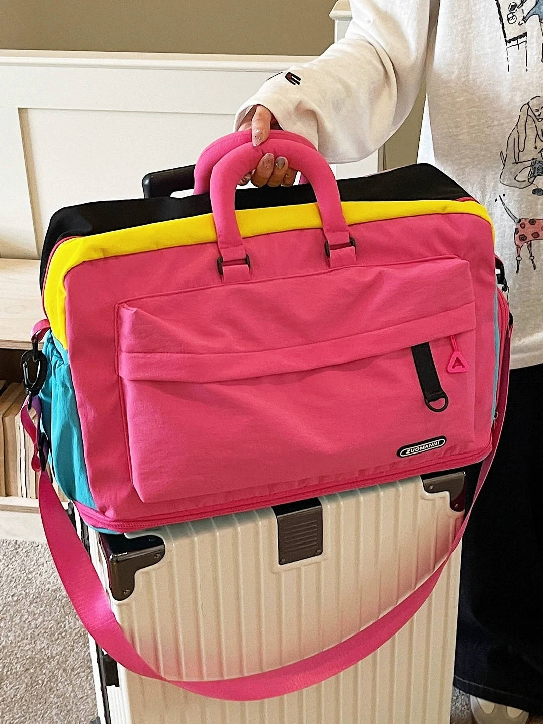 large-capacity-fitness-travel-bag-women's-handheld-portable-luggage-durable-oxford-fabric-foldable-shoulder-bag-for-youth