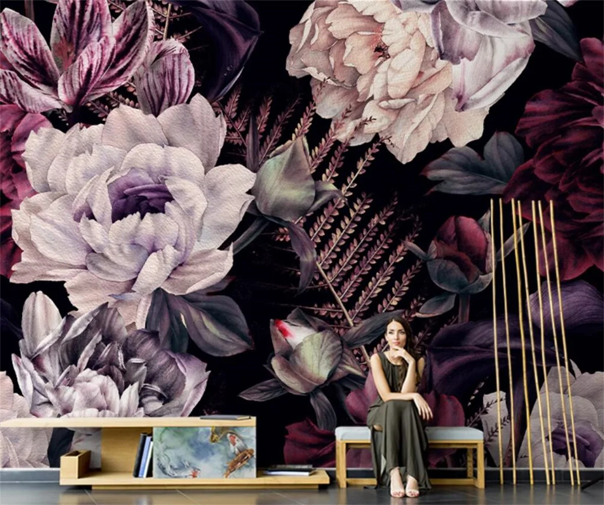 Oil painting floral wallpaper American hand drawn wild flower custom mural living room sofa bedroom background wall