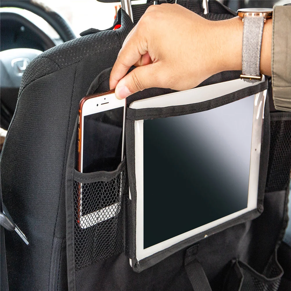 

2024 Car Back Organizer Extra Large Anti-Kick Protector Rear Black Heavy Duty Oxford Pvc Storage Bag For Car Magazines Tablets
