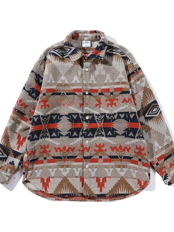 

Thickened Warmth Men's Shirt Ethnic Loose Style Japanese Retro Workwear Jacket Outerwear Youth Trend Autumn Long Sleeve Collar