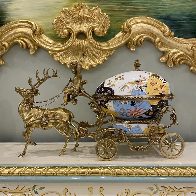 Yjq3 French Chinese style ornament European blue pull-up box desktop decorative lid jar vase fruit plate