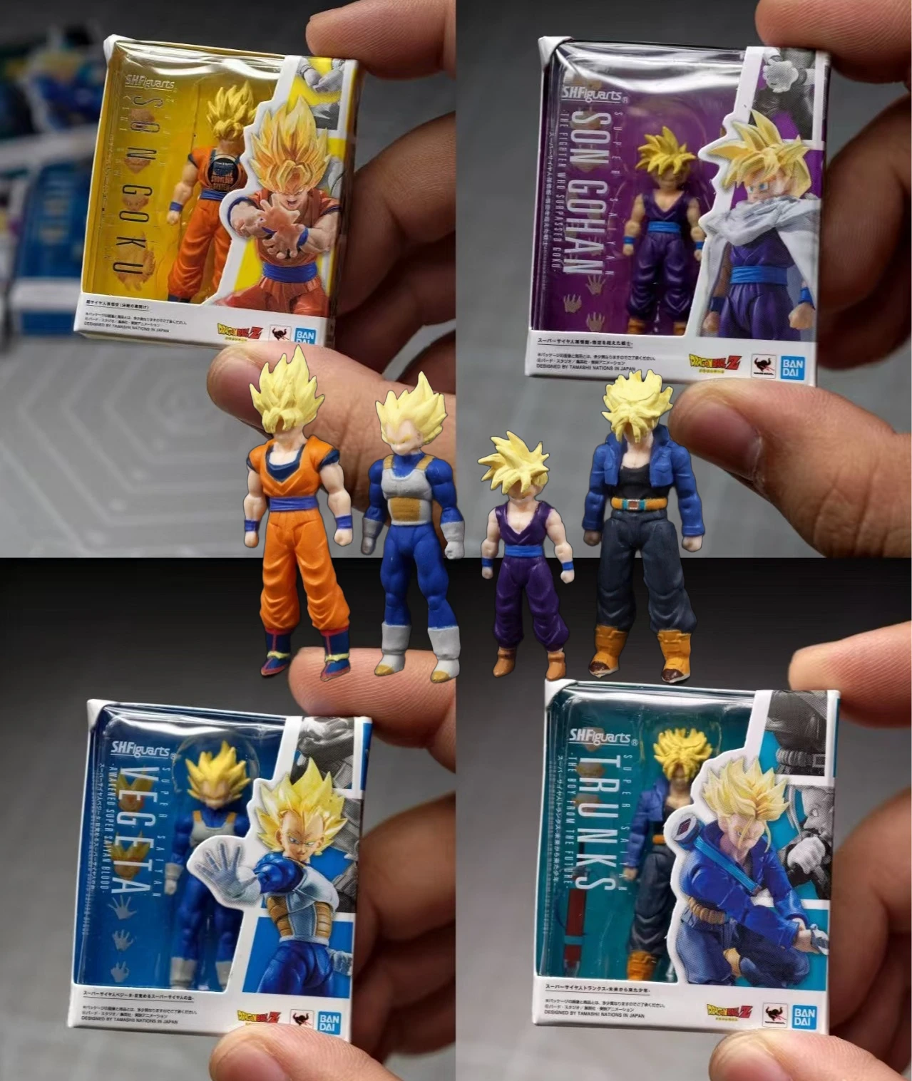 

В наличии: Оригинальные коллекционные миниатюрные фигурки Bandai Gashapon Dragon Ball SHF, 5 см (Гоку, Гохан, Вегета, Транкс)