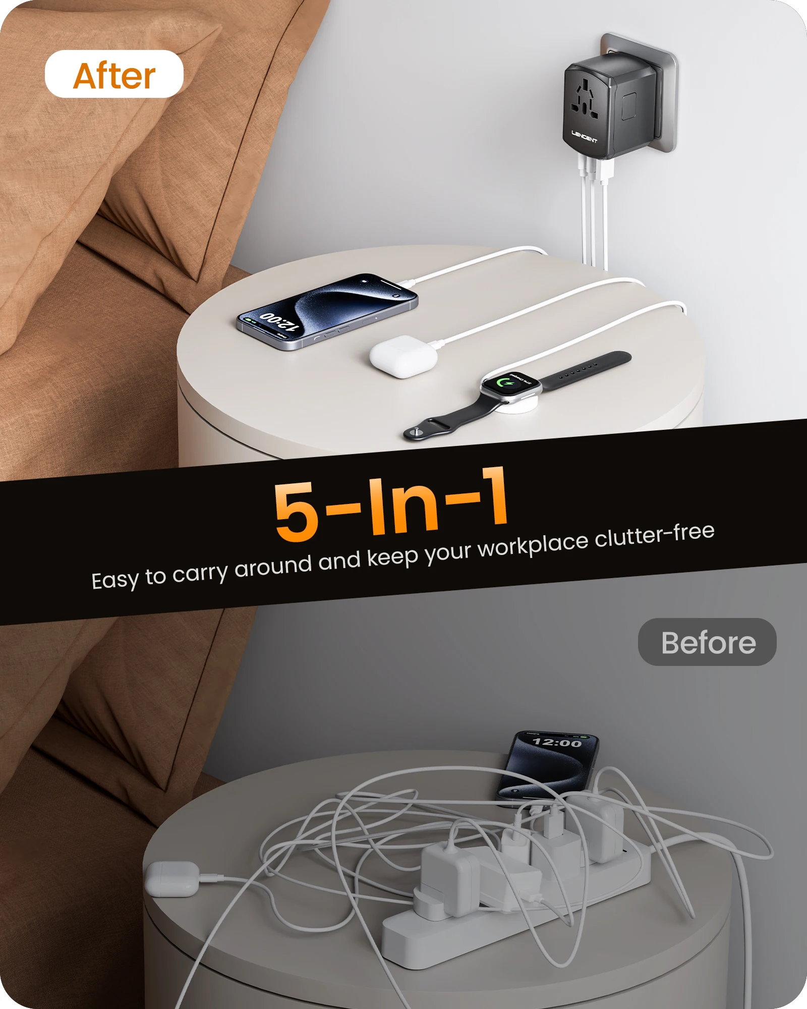 LENCENT Adaptador de viagem universal Adaptador de tomada internacional com 2 USB-C + 2 portas USB-A Carregador de parede para viagens UE Reino Unido EUA AUS
