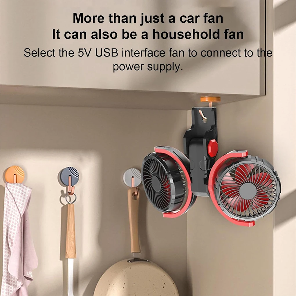 

20W 12V USB Double Head Cooling Fan for Auto Foldable 3 Speeds Air Fan 360 Adjustable Low Noise Cooler Car Fan for Sedan RV SUV