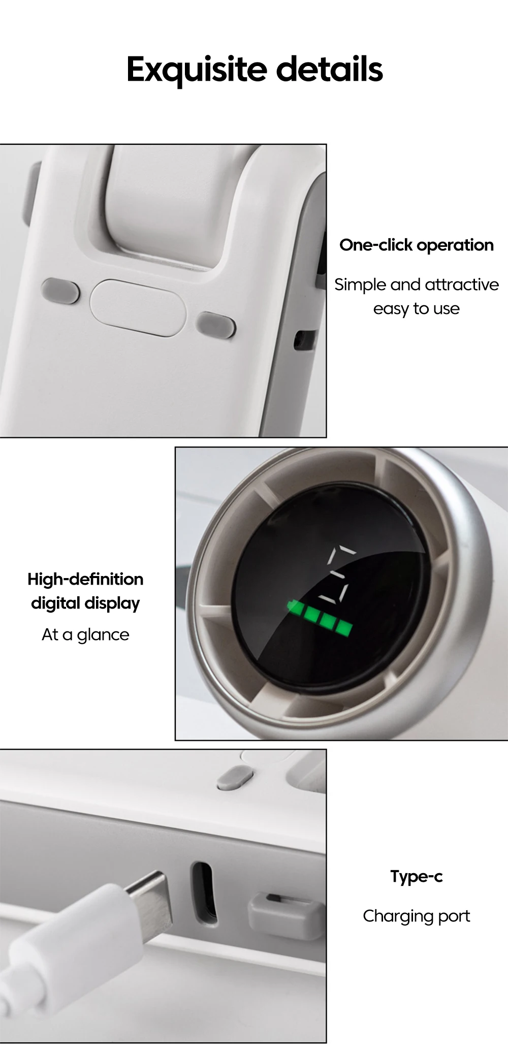 Tragbarer Mini-Handventilator, elektrisch, 5-Gang-verstellbar, 3600 mAh, wiederaufladbarer Akku für Reisen, Camping, USB-Aufladung, faltbarer Ventilator – Detail 10
