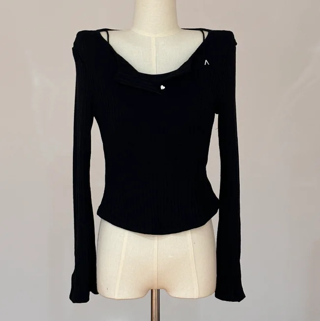 

Japanese Style Embroidery Outerwear Flared Long Sleeve T- Shirt Slim Fit Knitwear Tshirt 2026 New Spring Women Knitted Vest Top